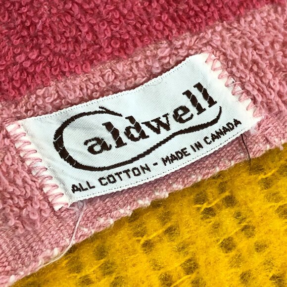 Vintage 70s CALDWELL Cotton Bath Towel 22.5" x 39": Pink Green Orange Stripes - Picture 4 of 10